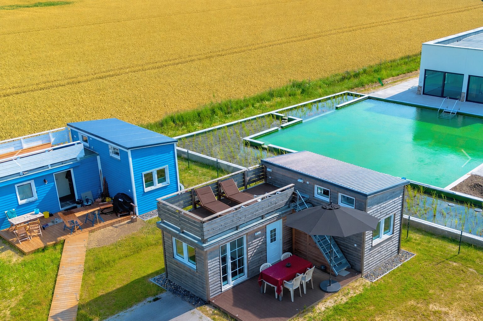 Tiny Haus Ostsee – Familie Hund Motorrad Fahrrad Bodden Sonnenuntergang